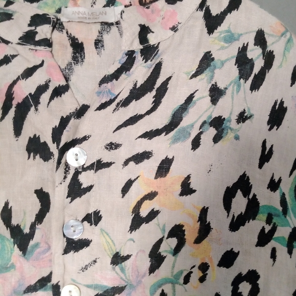 Anna Melani Italy 100% Linen Leopard Floral Button Up MIDI Dress Size Large - Picture 9 of 9